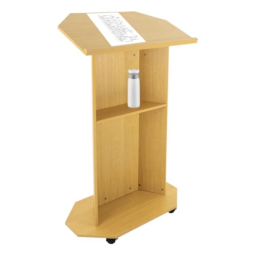 WUSILILU Mobile Presentation Stand,Rolling Conference Lectern Podium w/4 Wheels,66LBS Capacity Movable Portable Speech Stand for Classroom Church Conference