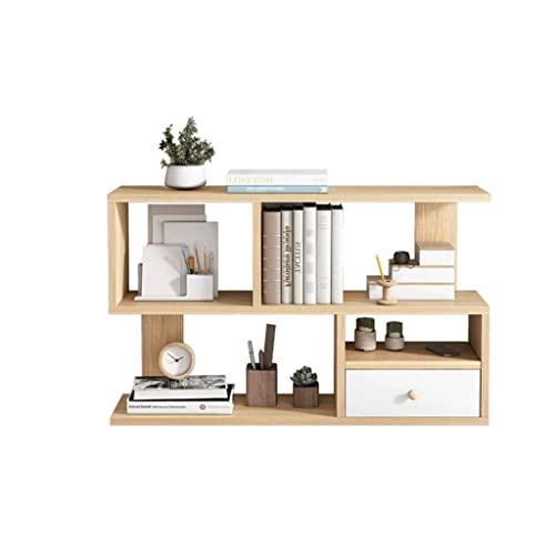 UINGBPXT Bookcase Wood Desktop Bookshelf with Drawer Free Style Display Shelf Rack Multilayer Desk Organizer for Home and Office Supplies Bookcase High Capacity, 100cm, Natural1