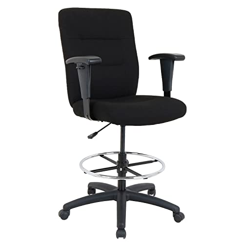 Global Industrial Drafting Stool, Fabric, Black, Adjustable Arms, High Back