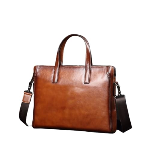 STBTOO Briefcases Men's Genuine Leather Shoulder Bags Handbags Messenger Bags Luggage Bags Laptop Bags(Brown)