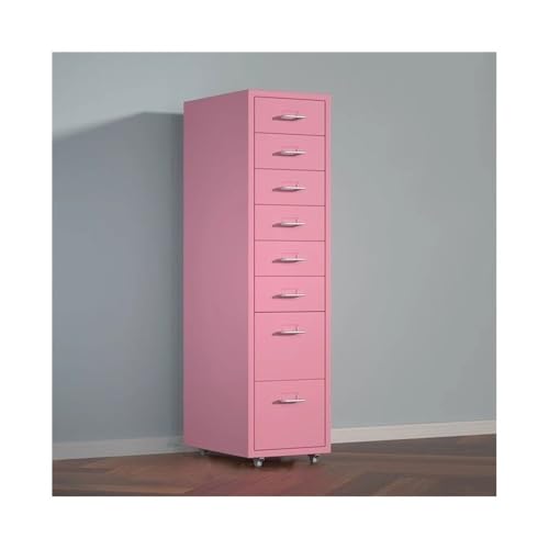 GRFIT 8 Layers Large Capacity Metal Filing Cabinet, Multifunctional Data and File Organizer, Drawer Storage for Office Files (Pink)