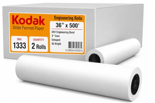 KODAK Wide Format Paper 36 x 500 FT 20# Engineering Bond, 3" Core, 2 Rolls/Ctn