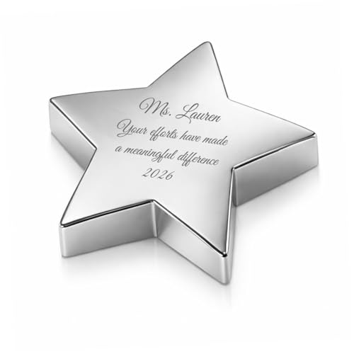 Custom Engraved Silver Star Paperweight – Personalized Office Desk Award & Recognition Gift | Free Engraving - Ships from USA