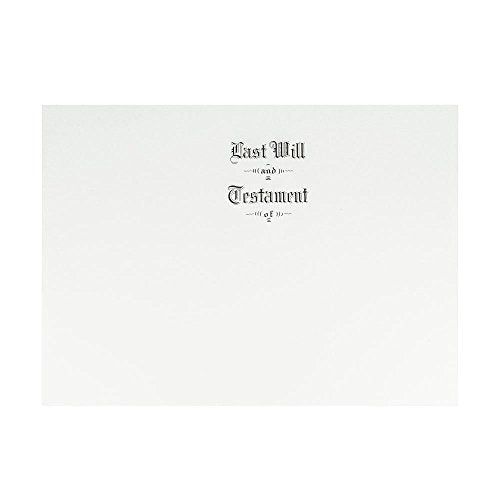 Blumberg Will Cover, “Last Will and Testament” Engraved in Black, 65# Textured Finish Bright White Archival Cover Stock, Letter Size, 100 per Box