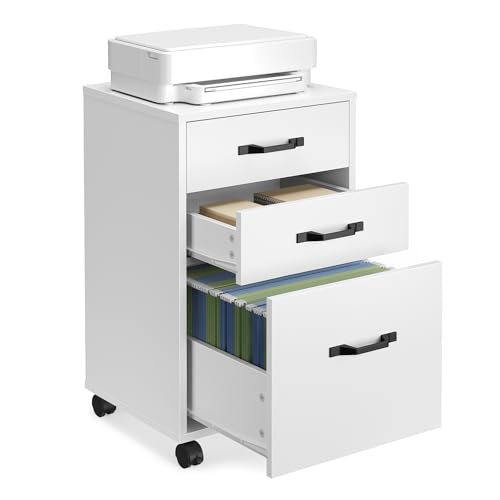VASAGLE Mobile File Cabinet, 3 Drawers Filing Cabinet with Wheels