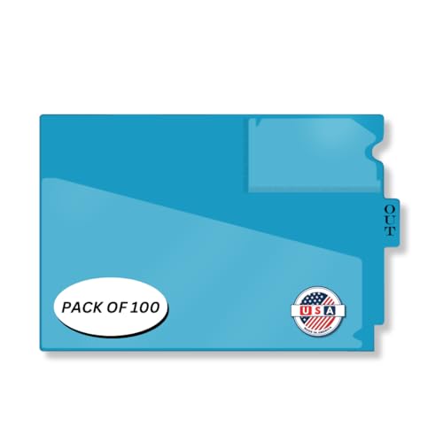 Doctor Stuff - Center Tab Vinyl Out Guides, Diagonal Cut Front Pocket, Top Charge Out Slip Pocket, Plastic File Folder, Letter Size 9" x 13-1/4", Light Blue, 100/Box