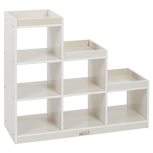 ECR4Kids 3-2-1 Double-Sided Tiered Cube Storage Organizer, White Wash