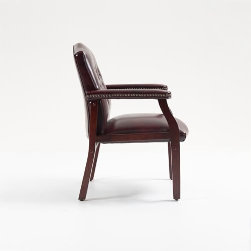 WDYLWFHW Leather Office Reception Guest Chairs, Ergonomic Office Executive Side Chair, Mid-Back Waiting Room Conference Office Guest Lobby Chairs with Padded Seat and Arms,No Wheels,1 PC (Burgundy)