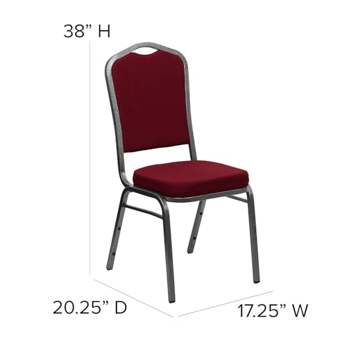 Flash Furniture 01SV3169 Crown-Back Stacking Chair, Burgundy Fabric, 2.5 Seat, Silver Vein