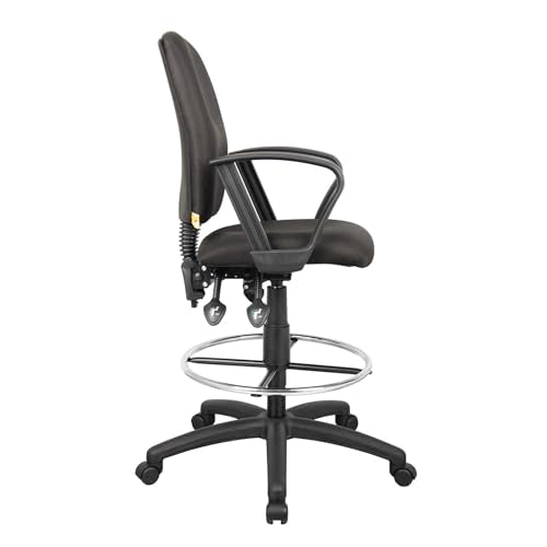 Benzara Jea Swivel Drafting Stool, Seat Tilt Lock, Loop Arms, Black Crepe