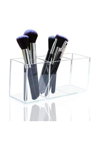 SODEF 3 Compartment Pleksi Organizer Clear Acrylic Desktop Storage Box for Makeup, Office Supplies, and Crafts - Clear