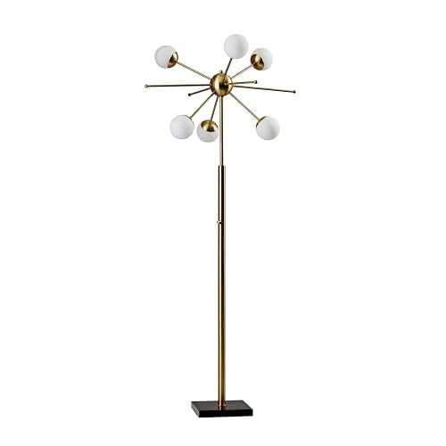 Adesso Antique Brass LED Floor Lamp with White Opal Shades - Modern Multi-Light Standing Lamp for Bedroom, Living Room, or Home Office, 3W Bulbs Included, 63.5” Tall