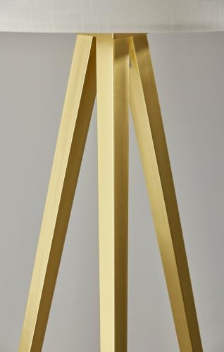 Adesso Antique Brass Floor Lamp with Off-White Fabric Shade