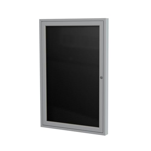 Ghent 36" x 30" Letter Board, Outdoor Enclosed, 1 Door, Black Vinyl Letter Panel, Satin Aluminum Frame (PA13630BX-BK) - Made in USA