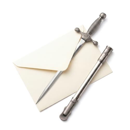 Glendale Parade Store US Air Force Officer Sword Letter Opener, Miniature Ceremonial Sword Replica with Antique Silver Fittings, Stainless Steel Blade, Scabbard & Wood Stand, Military Desk Accessory