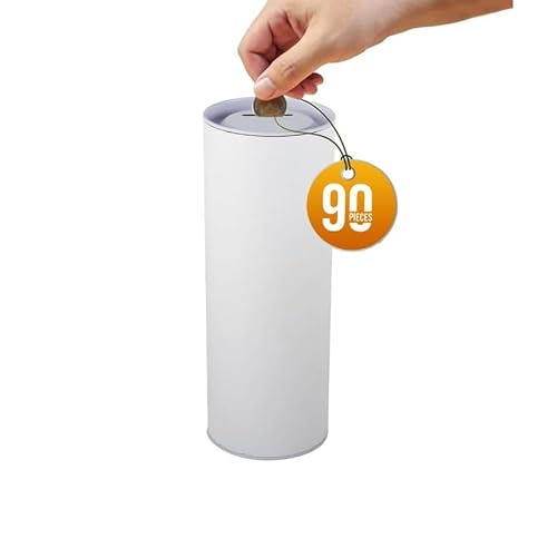 Paper Tube Charity Coin Collection Boxes Ticket Box Cardboard Tip Container with Tin Removable Cover 6.5" H Case of 90 White Blank cans