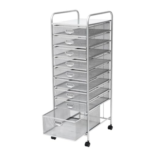 DJVHSRI Metal Rolling Cart with Wheels Mobile Device Storage Rack Large Files Storage Rack for Book, Tablet, Classroom, Office and Home,Silver-29X38X91Cm
