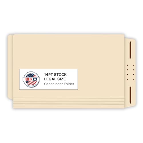 Manila Casebinder Legal File Folders, Doctor Stuff, End Tab, Legal Size Casebinder Style Folder with Fully Reinforced Back and 2" Embedded Fastener on Endwing, 14 pt Stock, Carton of 200