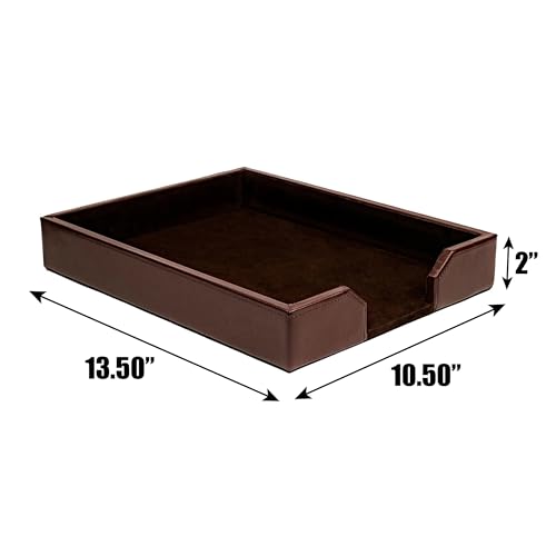 DACASSO Bonded Leather Desktop Letter Tray - Luxury Letter Holder & Paper Organizer for Desk - Office Organization & Executive Desk Decor - (Dark Brown)
