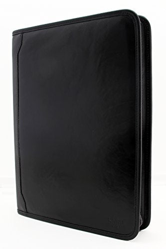 Noda Italian Genuine Leather Zipped Business Conference A4 Folder Ring Binder (Black)