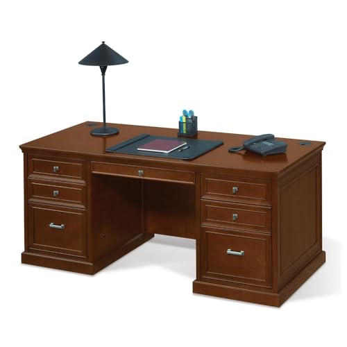 NBF 68" W Double Pedestal Executive Office Desk - Ergonomic Computer Desk with 4 Box Drawers and 2 File Drawers - Statesman Modern Work Desk - Cherry, 68.25" W x 30" H