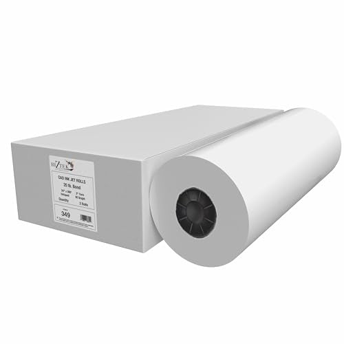 BIZTEK Wide Format Paper 24" x 300' CAD Bond Rolls (20lb | 2 Rolls, 24 In x 300 Ft | 2" Core)