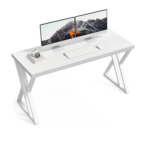 LITTLE TREE 55 Inch Large Simple Industrial Computer Desk Study Writing Table Home Office Workstation,White