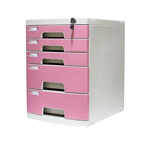SDVantage Flat File Cabinet, Drawer Organizer 5-Layers Lockable with Blank Label, Environmentally Friendly Plastic-Pink (Large 5)
