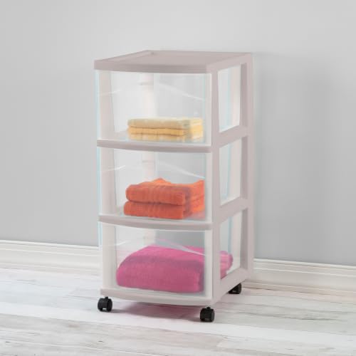 Sterilite 3-Drawer Cart with Wheels for Bedroom and Dresser, 4-Pack