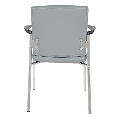 Office Star FL Series Faux Leather Padded Guest Chair with Built-in Lumbar Support, Charcoal Grey with Chrome Frame