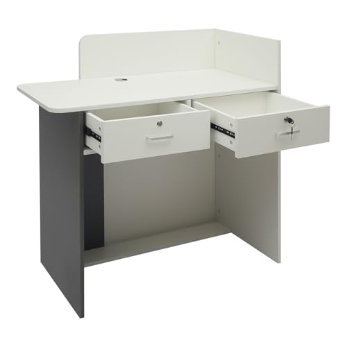 Reception Desk with Counter, Modern Front Desk Reception Room Table with LED Light, Lockable Drawer, Cable Hole, Retail Counter for Checkout, Office, Beauty Salon, Lobby, 39.37*17.72*39.37in (Grey)