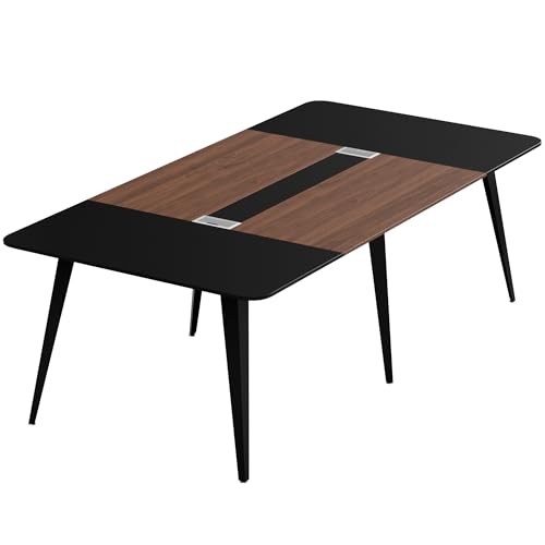 Furmax 8FT Conference Table, 94.48” Meeting Seminar Table with Cable Grommets, Boardroom Table Workstation for Meeting Room, Office Conference (Black & Walnut)