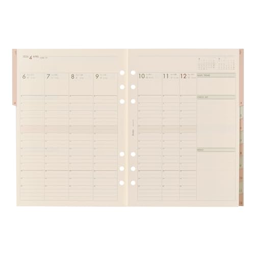 Noritsu Bindex Personal Organizer Refill, 6 Holes, 2026, A5, Weekly Vertical Type, Index, A5-072 (Starts on December 2025)
