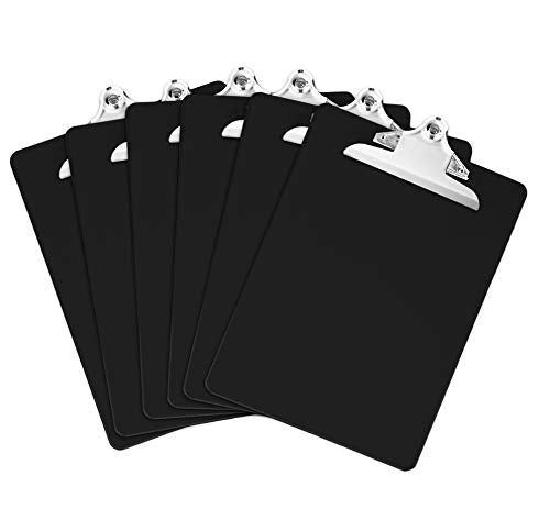 Black Plastic Clipboards (Set of 6) Multipack - 12.5x9 Inch Black Clipboard with 100 Sheets Holding Capacity Butterfly Clip | Colored Acrylic Clip Boards in Bulk | Office, Classroom, School Supplies