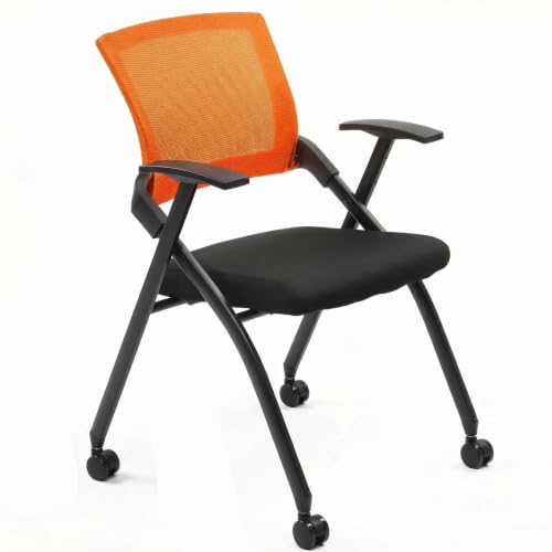 1 Pack Folding Conference Room Chair with Wheels, Orange Backrest