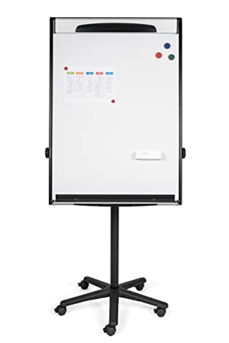 Bi-Office Design Mobile Magnetic Flipchart Easel - 700 x 1000 mm (Euro Size), Lacquered Steel Surface, Aluminium and Black Plastic Frame