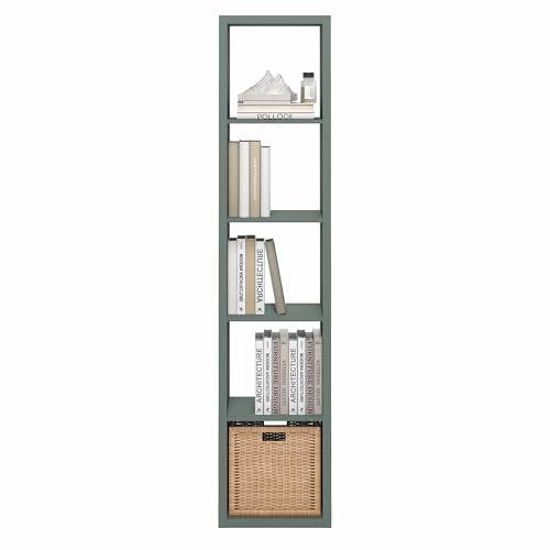 Furinno Cubicle Book Shelf, Vertical 5-Cube Bookshelf, Extra Thick Horizontally & Vertically Reversible Bookcase with Open Back, 14.6" x 16" x 72", for Living Room, Bedroom, Home Office, Sage Green
