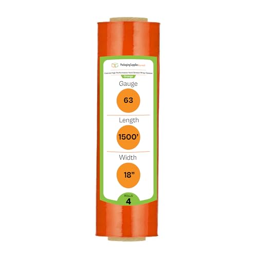 PSBM Dark Orange Plastic Stretch Film/Wrap 18 Inch x 1500 Ft 63 GA 4 Rolls