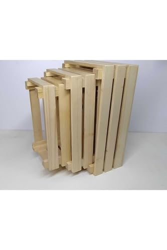 SODEF Wooden Crate Set of 3 Decorative Storage Boxes for Home Organization, Fruit, Vegetables, Crafts - Wood - Natural