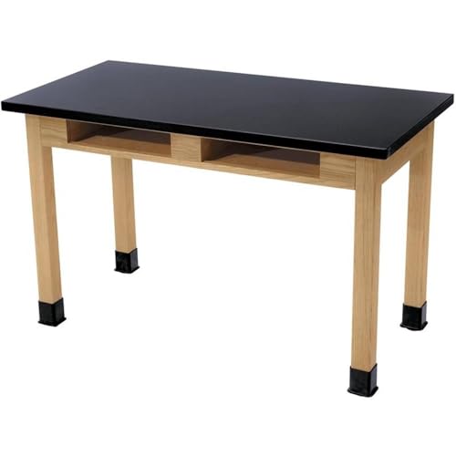 NPS 24x54 Modern Ash Wood Science Lab Table with Book Compartments in Black