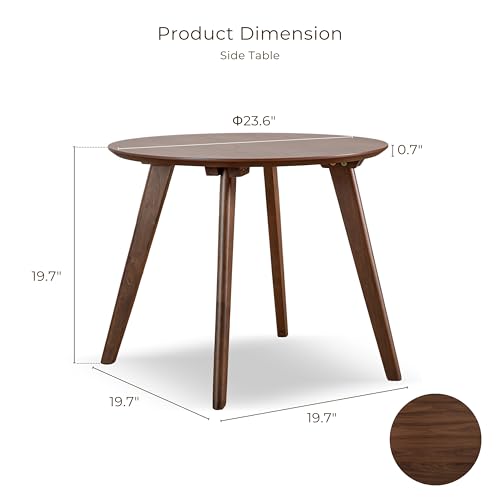 Furniture of America Callum Mid-Century Modern Solid Wood 2 Piece Brown Round Side Table Set with Upholstered Chair, Easy Assembly, for Home, Office, Living Room, Walnut