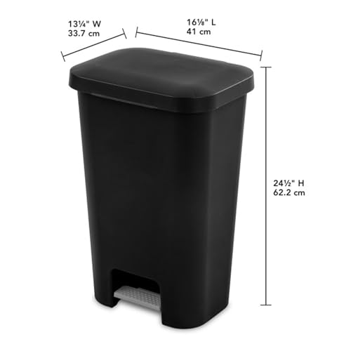 Sterilite Rectangular Step On Kitchen Wastebasket, 11.9 Gal, Black, 12-Pack