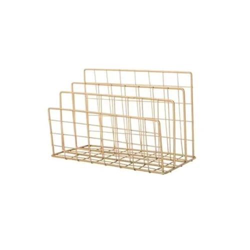 File Rack 3 Grid Metal Minimalist Storage Basket Office Desktop Sundries Holder Rack Magazine Letter Trays(Gold)