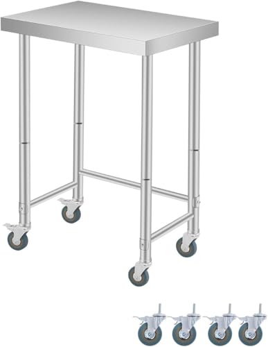 16"x24" Stainless Steel Work Table 300LBS Heavy Duty NSF Commercial Prep Table with Adjustable Feet & Locking Casters Open Base Single Tier Metal Utility Table for Kitchen Restaurant Garage Workshop
