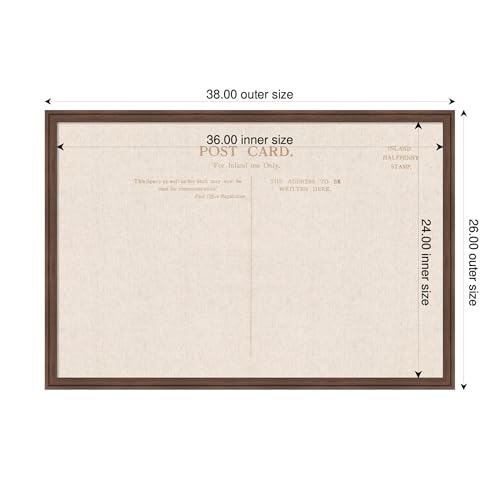 Kate and Laurel Framed Fabric Pinboard 38 x 26, Linen Vintage Post Card Printed Linen Classic Bulletin Board for Use as a Vision Board or Wall Organization, Florence Medium Brown Frame