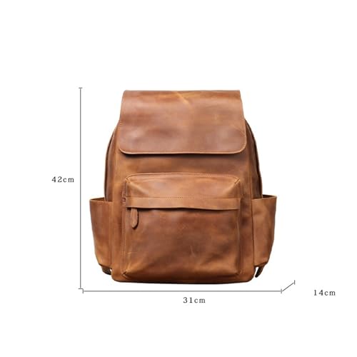 ROROR Leather Mens Travel Backpack Vintage Leather Backpack Cowhide Large Capacity Computer Backpack For Men(Brown)