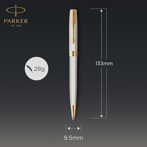 Parker Sonnet Ballpoint Pen, Silver Mistral, Medium Point, Black Ink