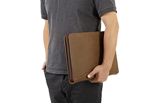 Genuine Leather Portfolio Binder, Vintage Leather Binder 3 Ring, Personalized Portfolio Organizer for Men & Women, Custom Padfolio Folder with Name/Logo Engraved (Khaki)