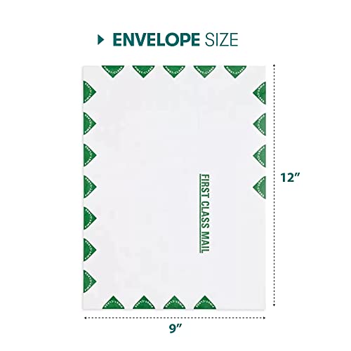 EnDoc 9x12 Tyvek First Class Mailer Envelopes - 50 Count - Open-ended Catalog Mailing Envelopes with Peel and Seal Closure, White with first class border