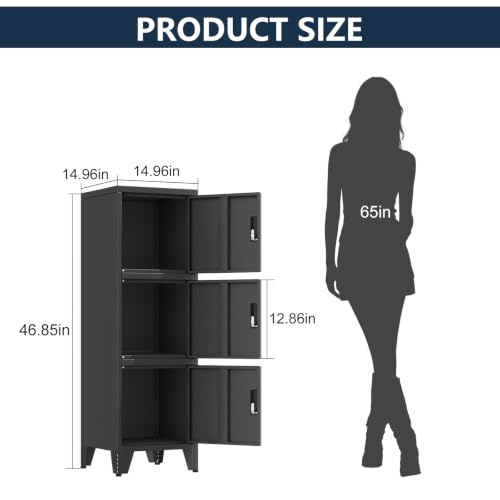 47-Inch 3-Door Metal Locker with Keys, Steel Storage Cabinet for Employees